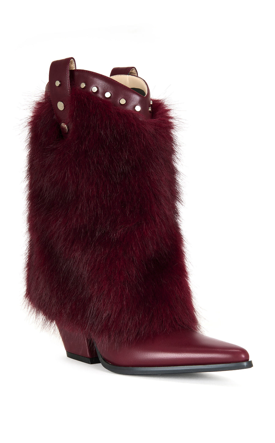 VIOLETTA-BURGUNDY FAUX FUR WESTERN BOOTIE