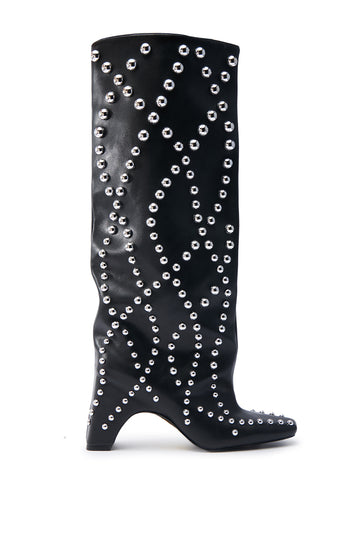 WELLS-BLACK STUDDED HEELED BOOT