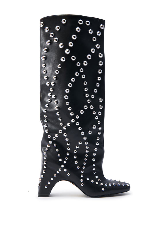 WELLS-BLACK STUDDED HEELED BOOT