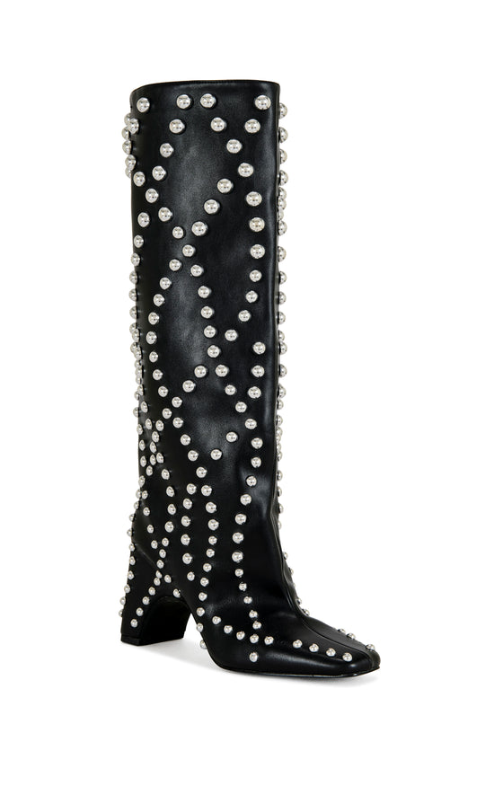 WELLS-BLACK STUDDED HEELED BOOT