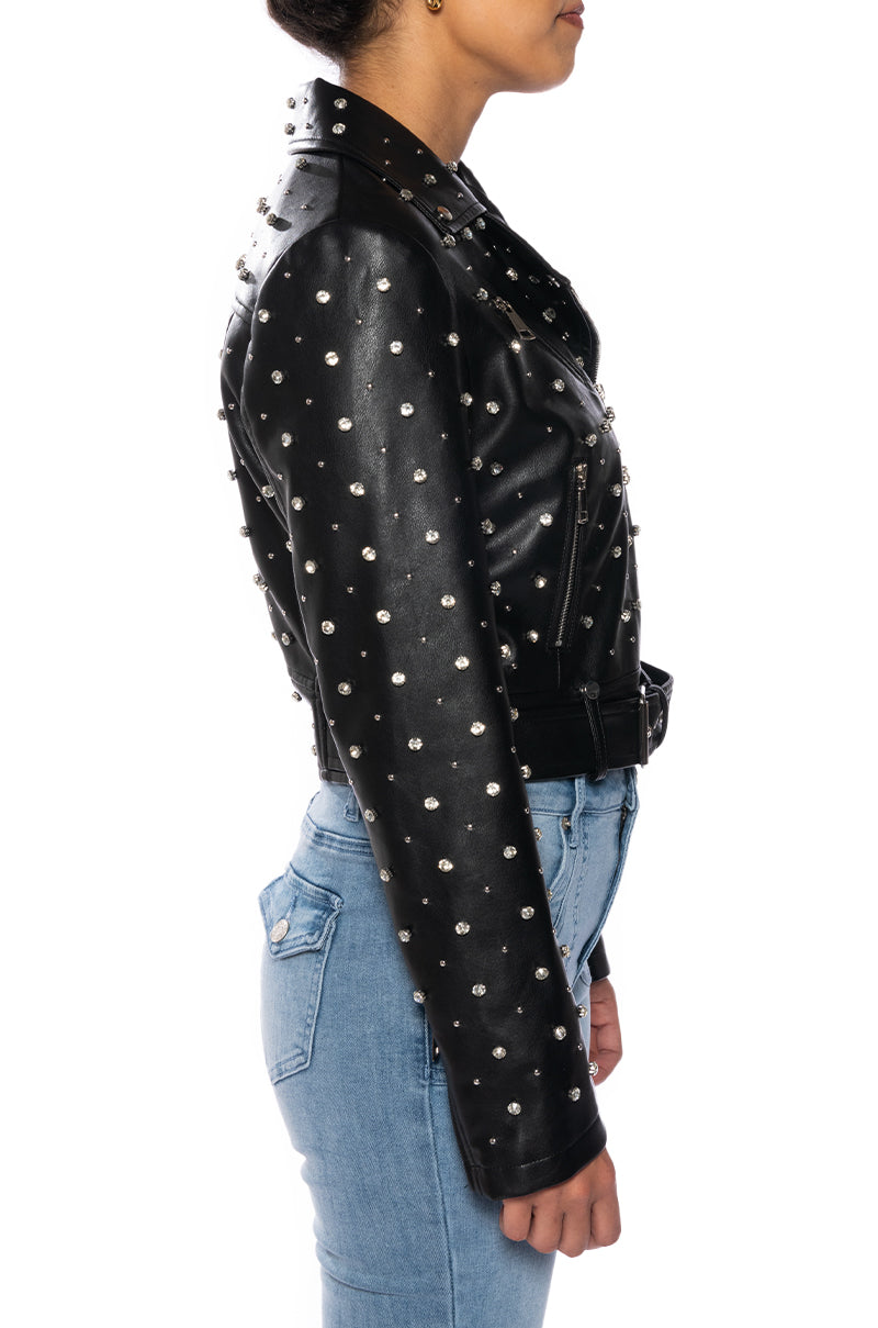 WREN BLACK CRYSTALLIZED MOTO JACKET