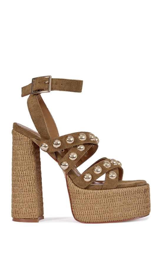 YARA-BROWN PLATFORM STUDDED SANDAL