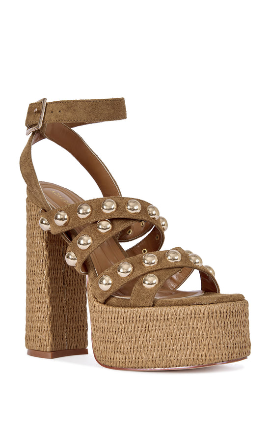 YARA-BROWN PLATFORM STUDDED SANDAL