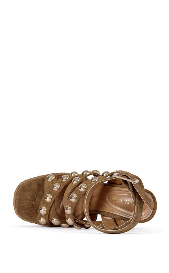 YARA-BROWN PLATFORM STUDDED SANDAL