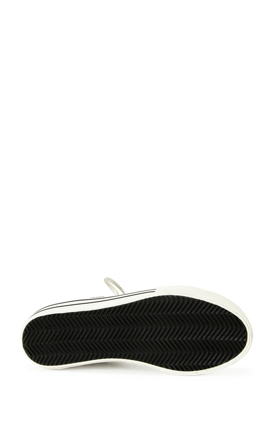 white statement lace up sneakers with rhinestone embellished accents and crystal detailed laces