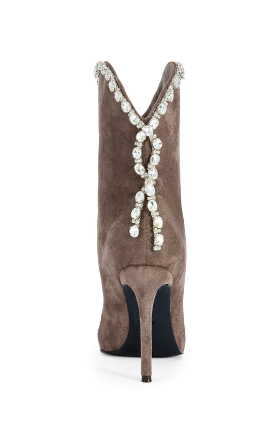 AZUREA-TAUPE EMBELLISHED POINTED TOE STILETTO BOOTIE
