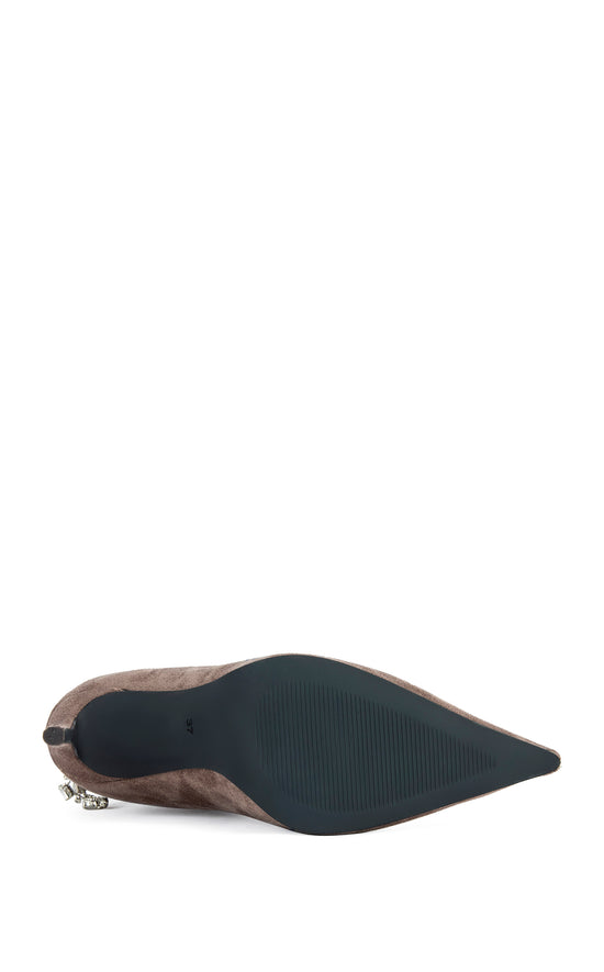 AZUREA-TAUPE EMBELLISHED POINTED TOE STILETTO BOOTIE