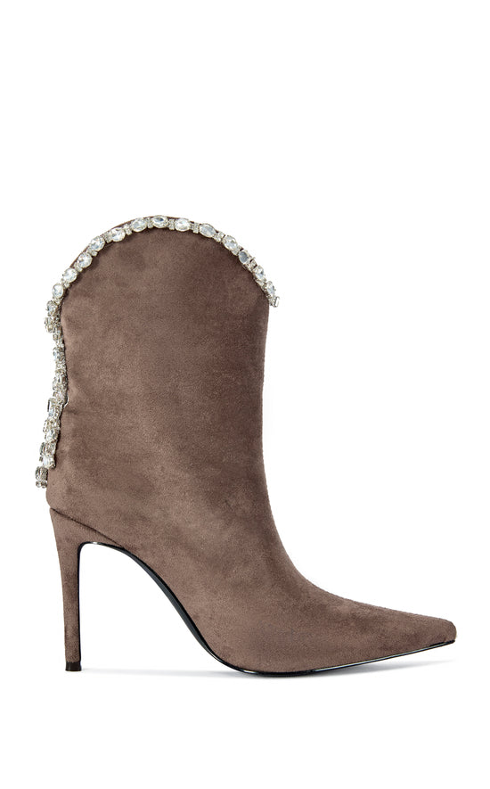 AZUREA-TAUPE EMBELLISHED POINTED TOE STILETTO BOOTIE