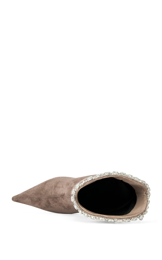 AZUREA-TAUPE EMBELLISHED POINTED TOE STILETTO BOOTIE