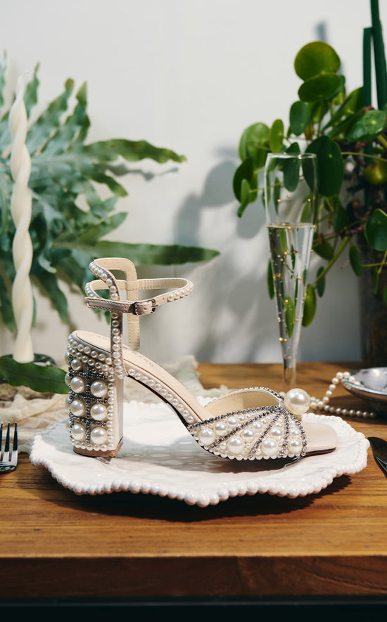 ESTEVA-WHITE PEARL BLOCK HEEL SANDAL