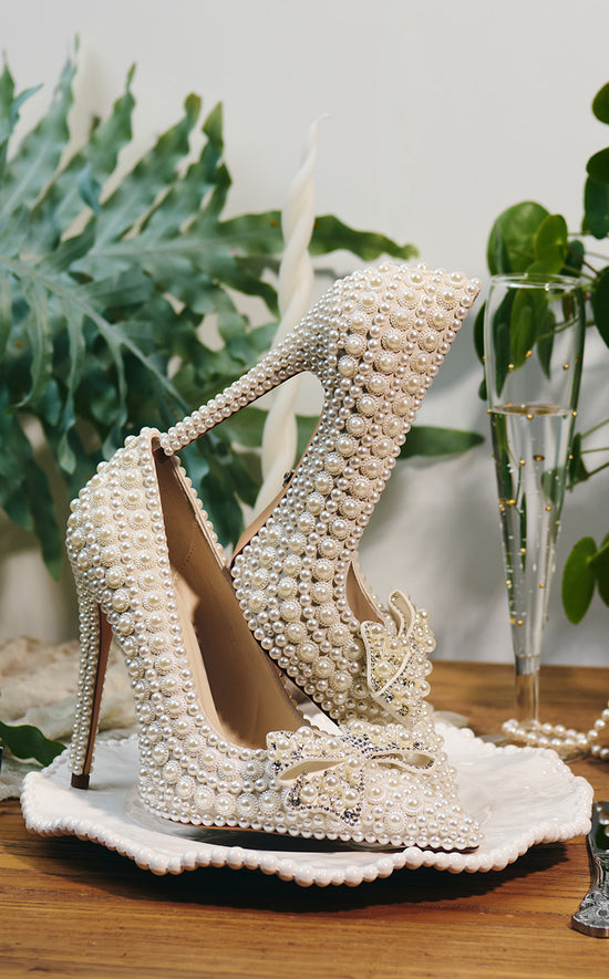 NAAMAH-WHITE PEARL STILETTO PUMP