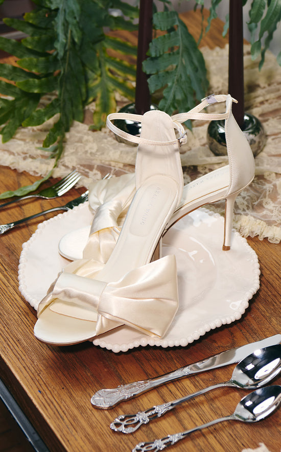 ALBENA-IVORY SATIN BOW STILETTO SANDAL