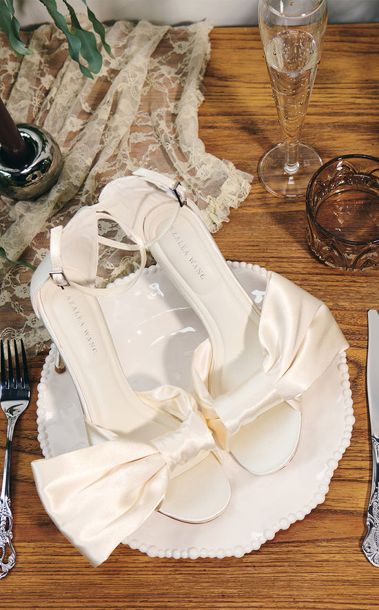 ALBENA-IVORY SATIN BOW STILETTO SANDAL