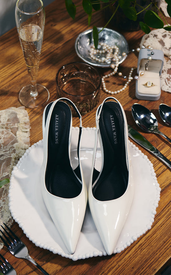 SYLVA-WHITE POINT TOE SLINGBACK STILETTO PUMP