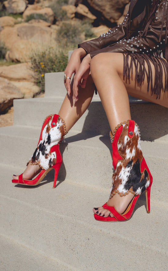 TAHLIE-COWMULTI CALF HAIR STILETTO SANDAL BOOTIE