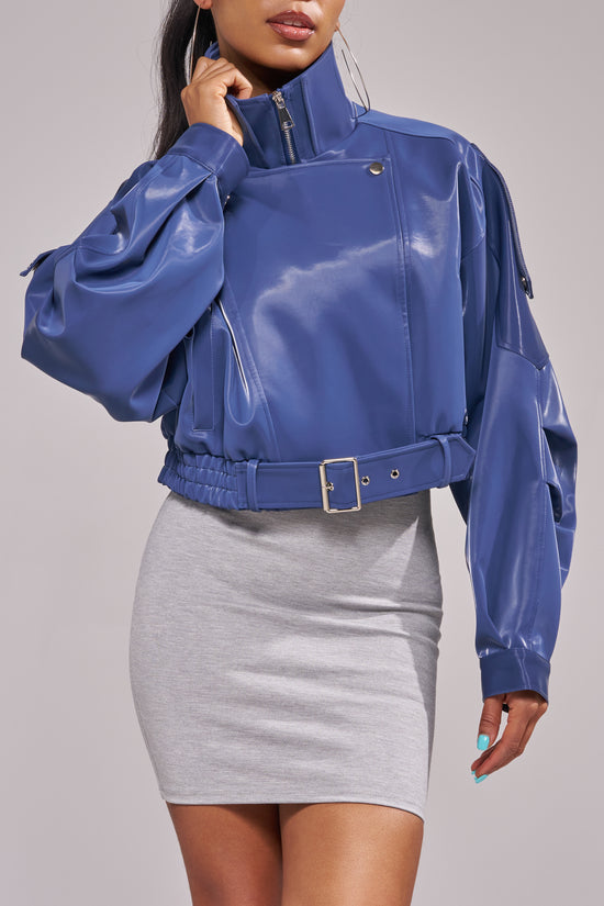 BABZ-BLUE LIQUID LUXE MOTO JACKET