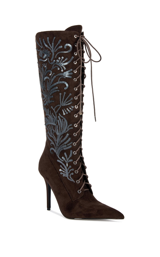 BARDOT-ESPRESSO POINTED TOE STILETTO BOOT