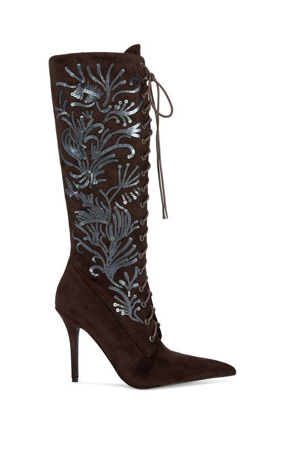 BARDOT-ESPRESSO POINTED TOE STILETTO BOOT