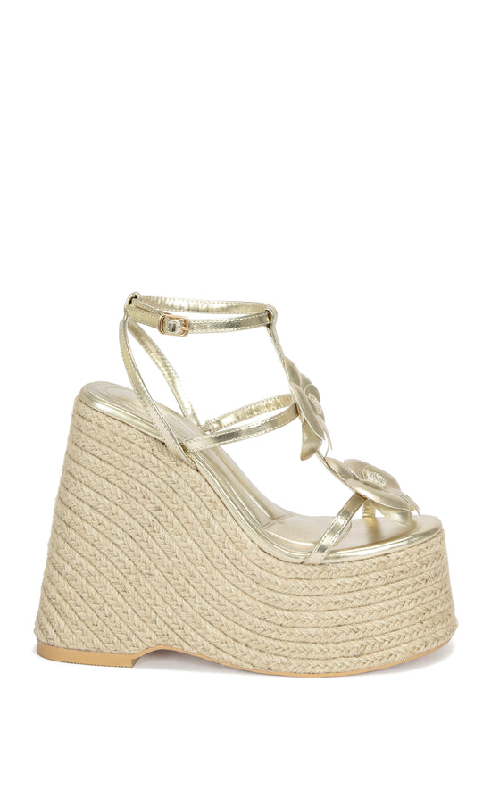 BAROSSA-GOLD FLORAL PLATFORM WEDGE SANDAL
