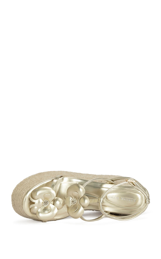 BAROSSA-GOLD FLORAL PLATFORM WEDGE SANDAL