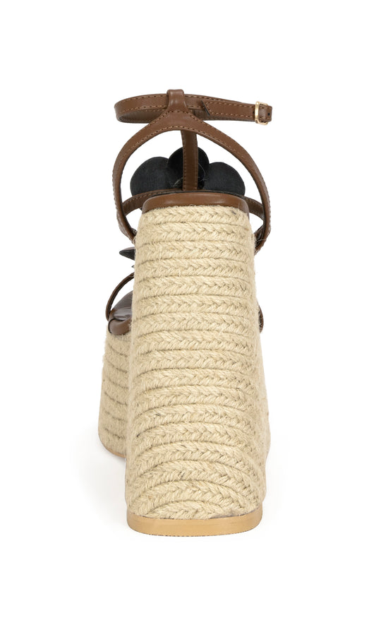 BAROSSA-BROWN FLORAL PLATFORM WEDGE SANDAL