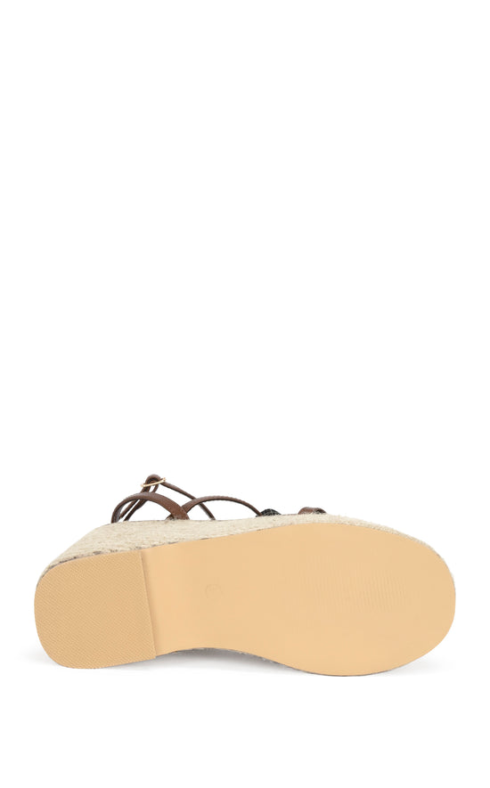 BAROSSA-BROWN FLORAL PLATFORM WEDGE SANDAL