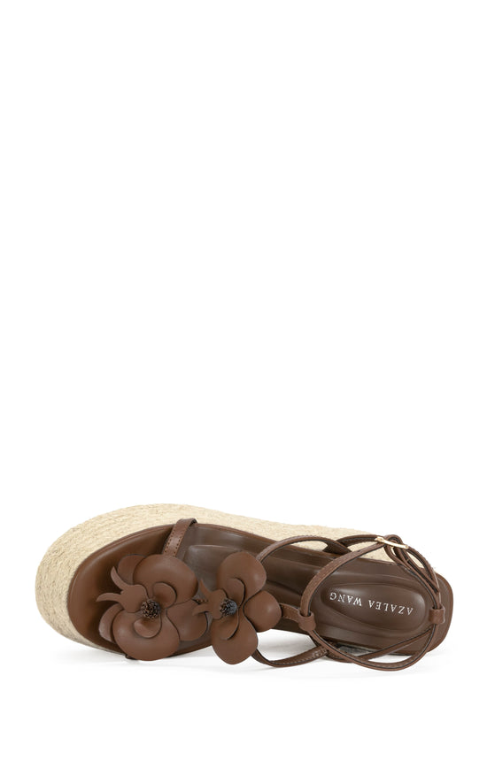 BAROSSA-BROWN FLORAL PLATFORM WEDGE SANDAL