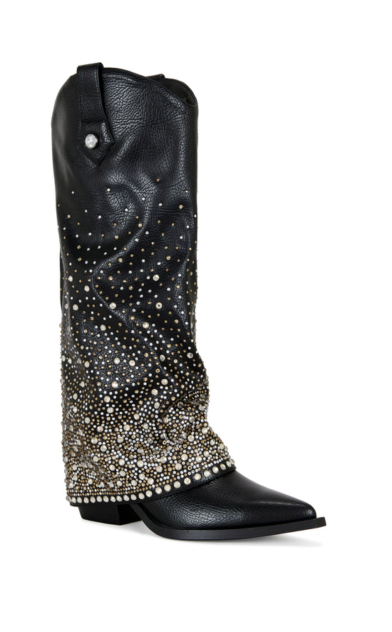 BETH-BLACK RHINESTONE FOLDOVER WESTERN BOOT