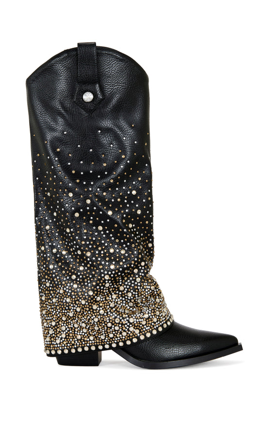 BETH-BLACK RHINESTONE FOLDOVER WESTERN BOOT