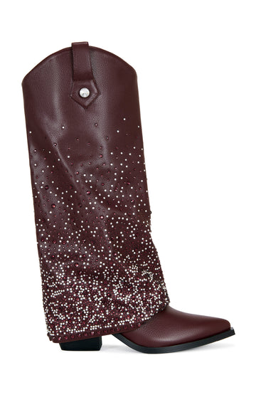 BETH-BROWN RHINESTONE FOLDOVER WESTERN BOOT