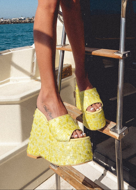 BETSEY-YELLOW PLATFORM SEQUIN WEDGE SANDAL