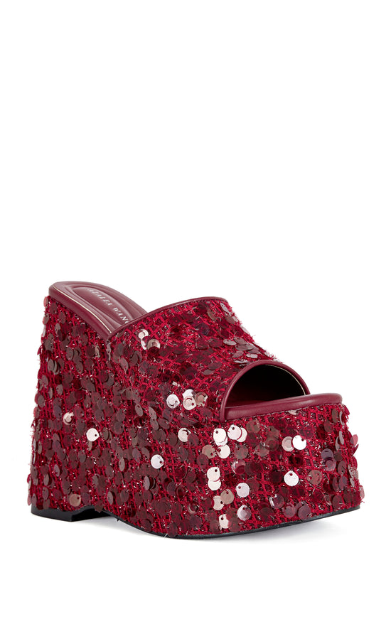 BETSEY-RED PLATFORM SEQUIN WEDGE SANDAL