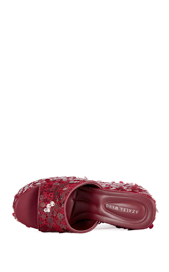 BETSEY-RED PLATFORM SEQUIN WEDGE SANDAL