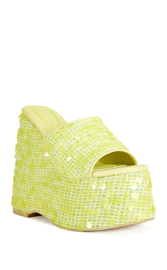 BETSEY-YELLOW PLATFORM SEQUIN WEDGE SANDAL