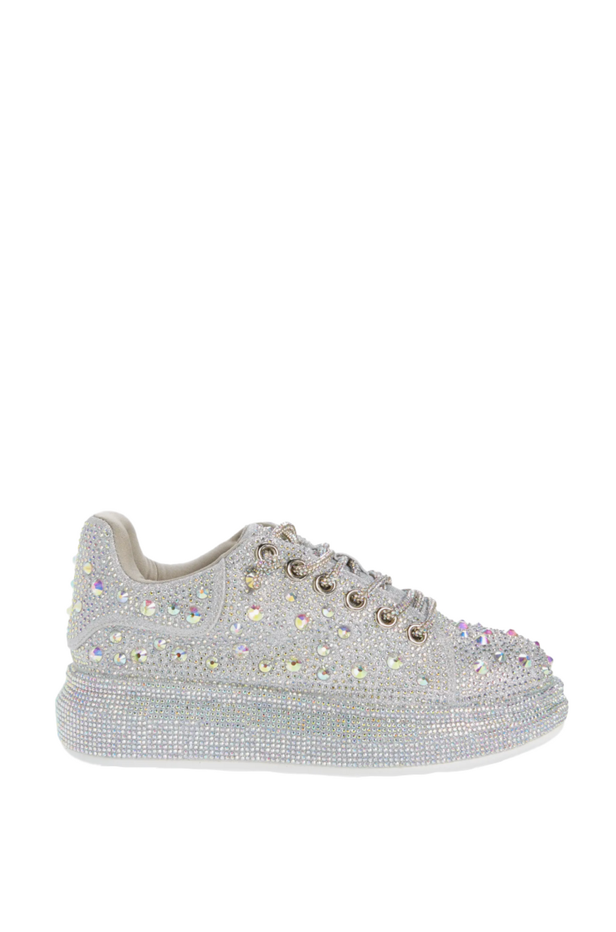AZURE1-SILVER CRYSTAL LACE UP SNEAKER