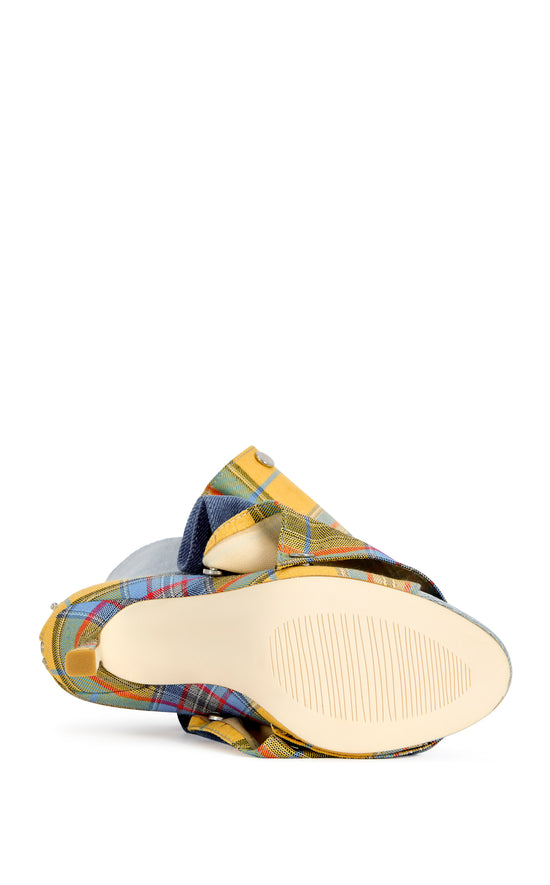 BIRDSONG-YELLOWPLAID STILETTO BOOTIE