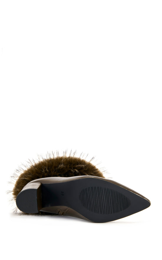 BOROUGH-CHOCOLATE FAUX FUR BLOCK BOOTIE