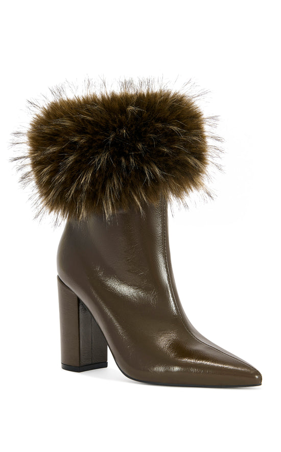 BOROUGH-CHOCOLATE FAUX FUR BLOCK BOOTIE
