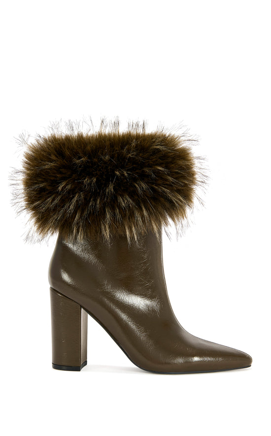 BOROUGH-CHOCOLATE FAUX FUR BLOCK BOOTIE