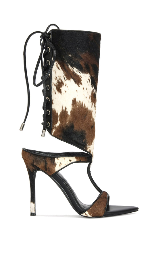 BOUDIER-COW CALF HAIR STILETTO SANDAL BOOTIE
