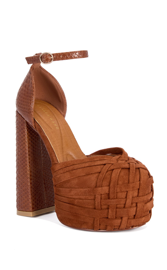 BRENLEY-COGNAC PLATFORM BLOCK HEELED SANDAL