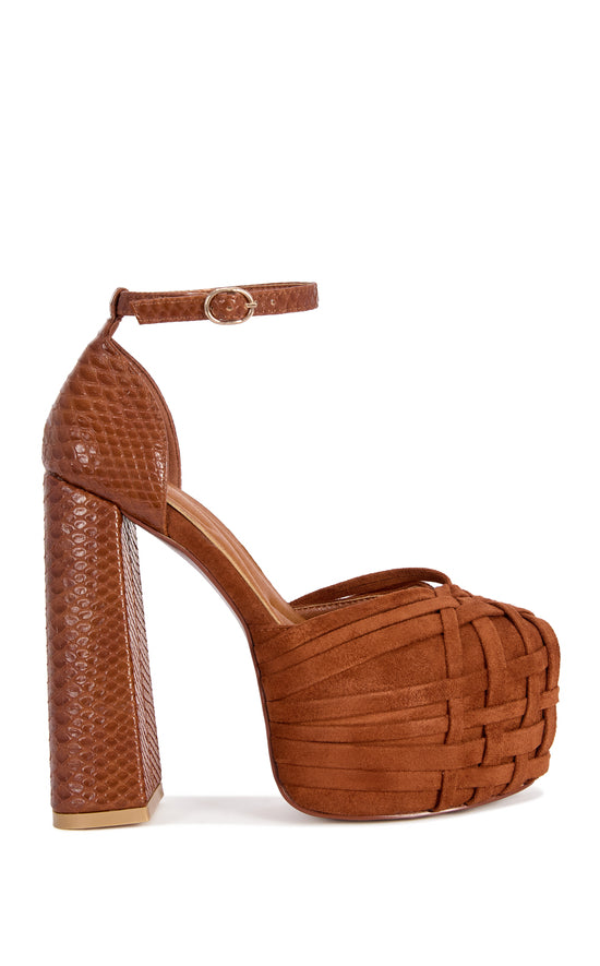 BRENLEY-COGNAC PLATFORM BLOCK HEELED SANDAL