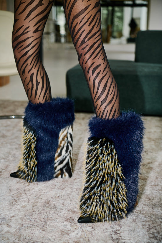BRIASH-NAVYMULTI FAUX FUR WEDGE BOOTIE
