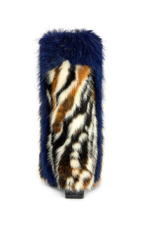BRIASH-NAVYMULTI FAUX FUR WEDGE BOOTIE