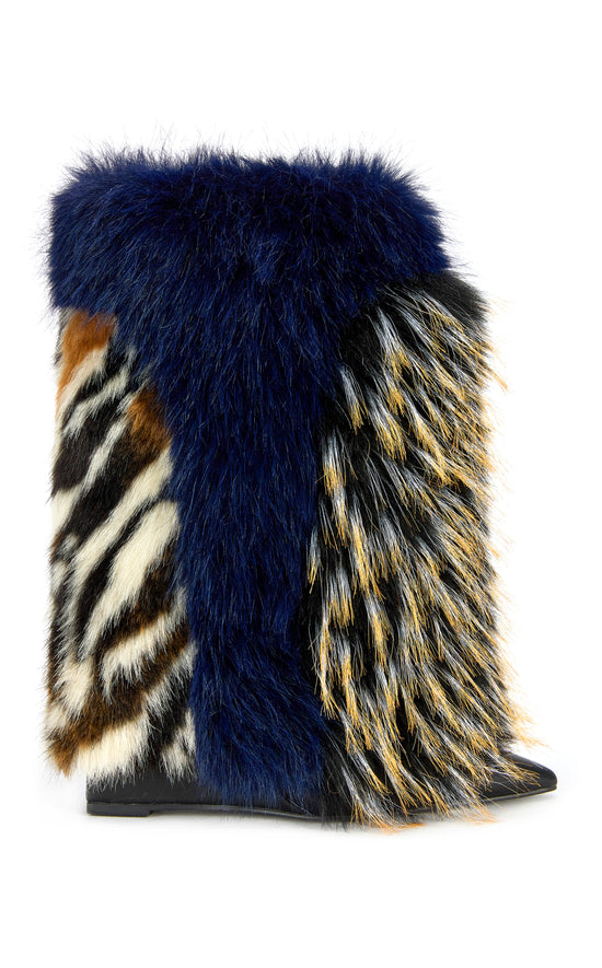BRIASH-NAVYMULTI FAUX FUR WEDGE BOOTIE