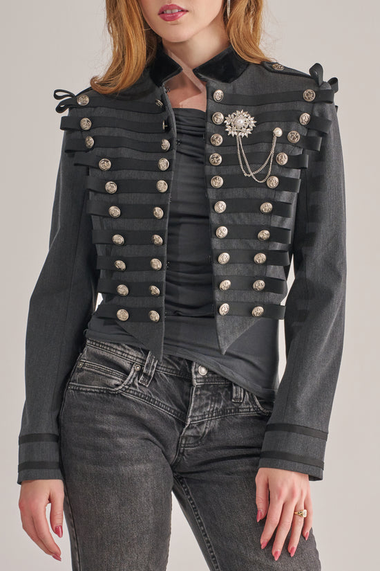 BRONWEN-BLACK MILITARY CROPPED JACKET