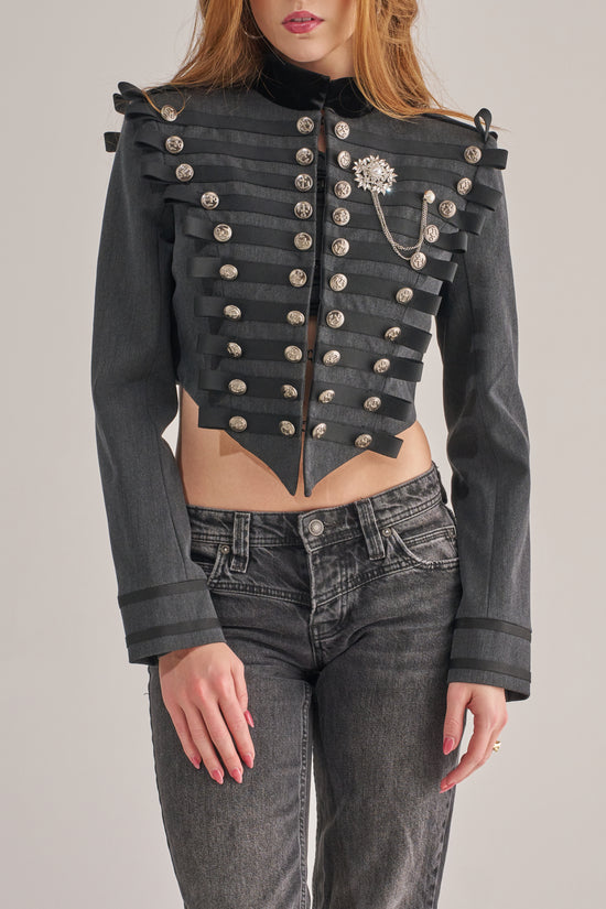 BRONWEN-BLACK MILITARY CROPPED JACKET