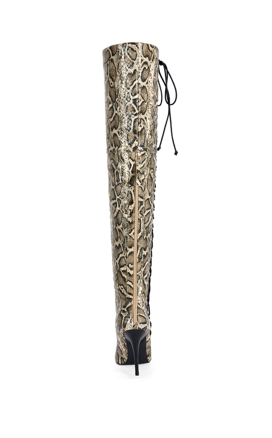 CALYX-SNAKE LACE UP STILETTO BOOT