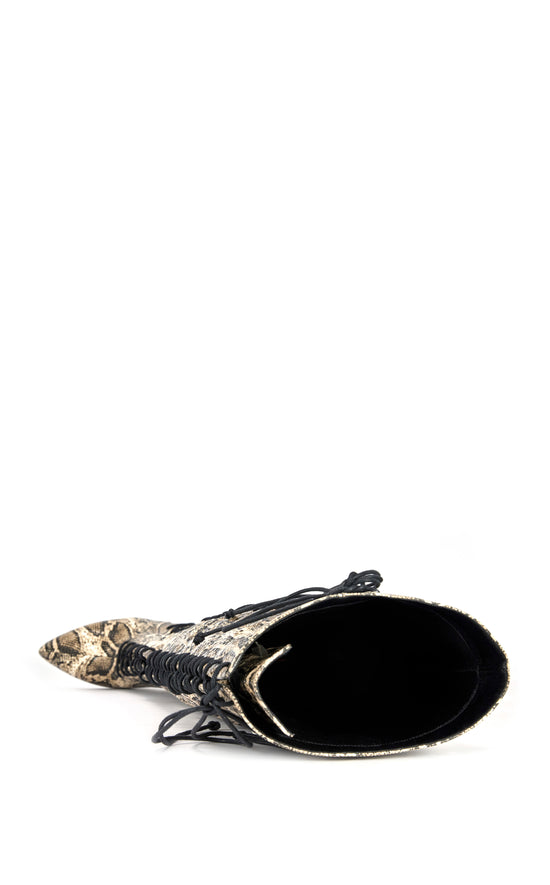 CALYX-SNAKE LACE UP STILETTO BOOT