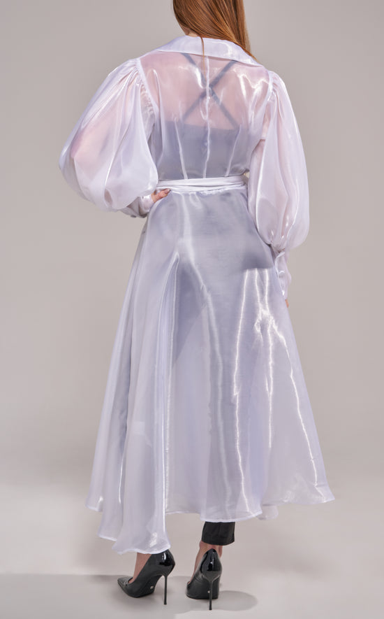 CASSARA-WHITE SHEER TRENCH JACKET